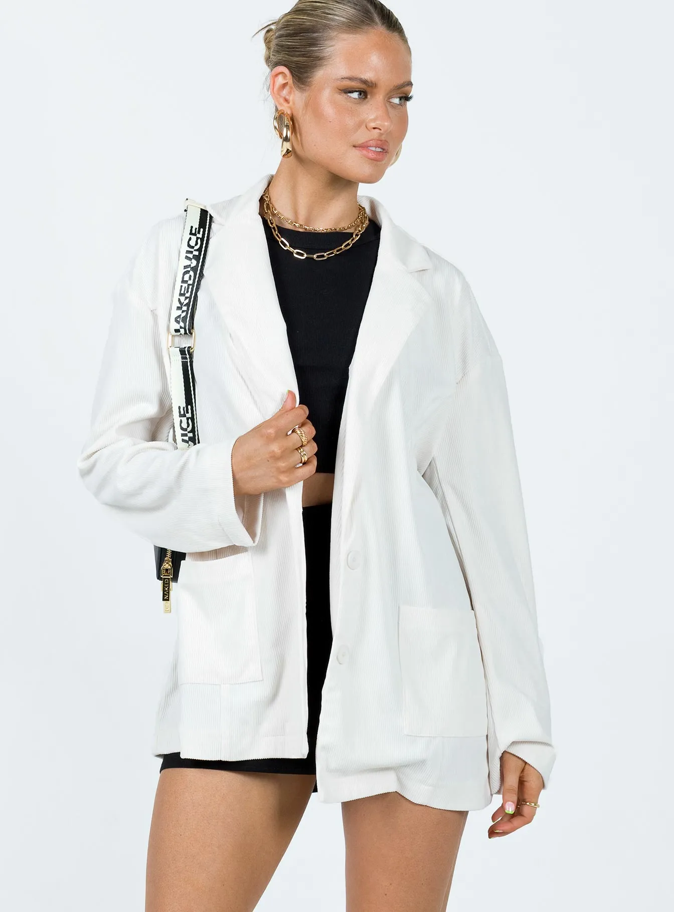 Amber Oversized Cord Blazer White