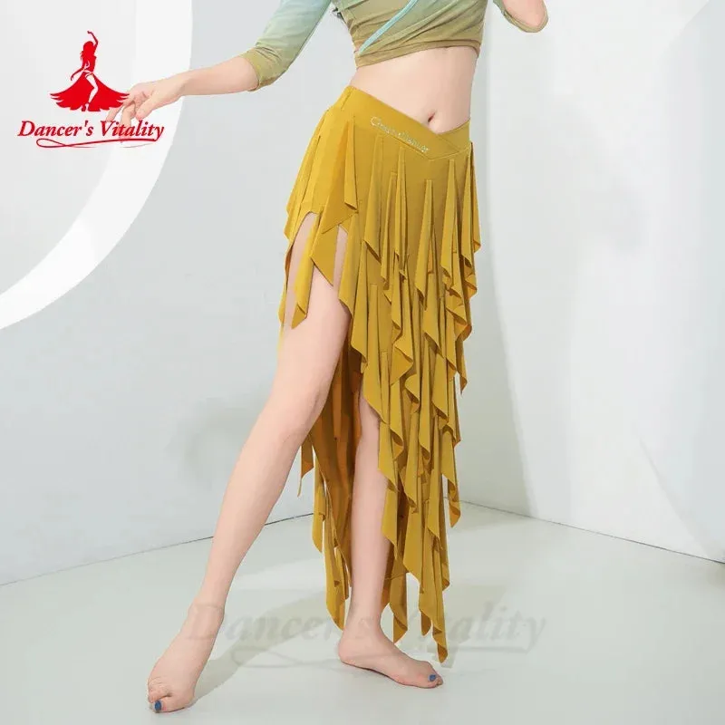 Belly Dance Costume for Women Mesh Half Sleeves and Fringed Long Skirt Oriental Professional Clothing Bellydance Wear Outfit