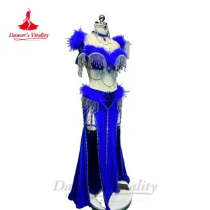 Belly Dance Costume Suit  Customized Feathers Tassels Bra diamond Long Skirt Oriental Dance Professional High End Dance Skirt