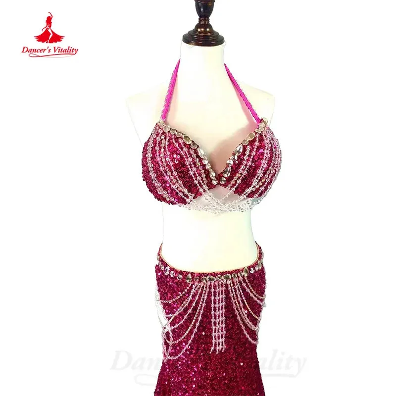 BellyDance Costume Customized Luxury Rhinestones Bra Sexy Sequin Long Skirt Set Oriental Dance Professional Performance Clothing