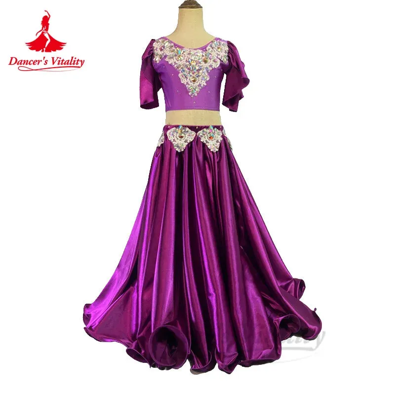 Bellydance Costumes Sets Customized High-end Rhinestone Top  Satin Long Skirt Oriental Dance Professional Performance Clothing