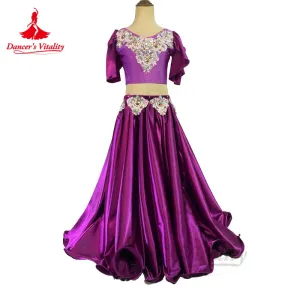 Bellydance Costumes Sets Customized High-end Rhinestone Top  Satin Long Skirt Oriental Dance Professional Performance Clothing