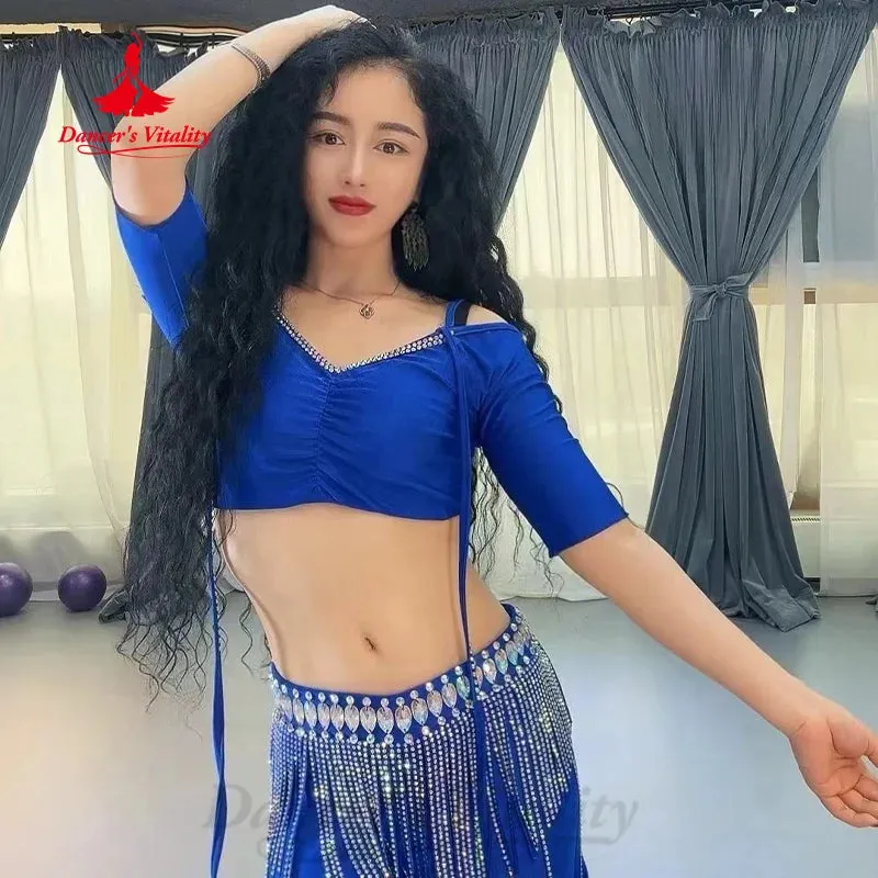 BellyDance Set Women Customized V-neck Short Sleeved Top Tassel Long Skirt 2pcs Oriental Dance Professional Performance Costumes