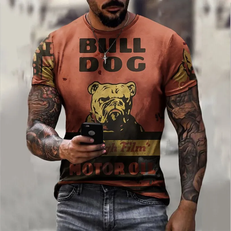 Bulldog Oil Logo Retro Casual T-Shirt