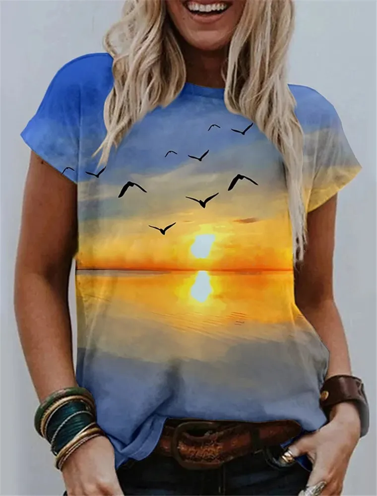 Casual Retro Scenery Graphic Print Women's T-shirt