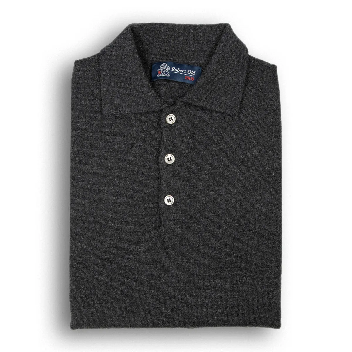 Charcoal Oban 3 button 2ply Cashmere Polo Sweater