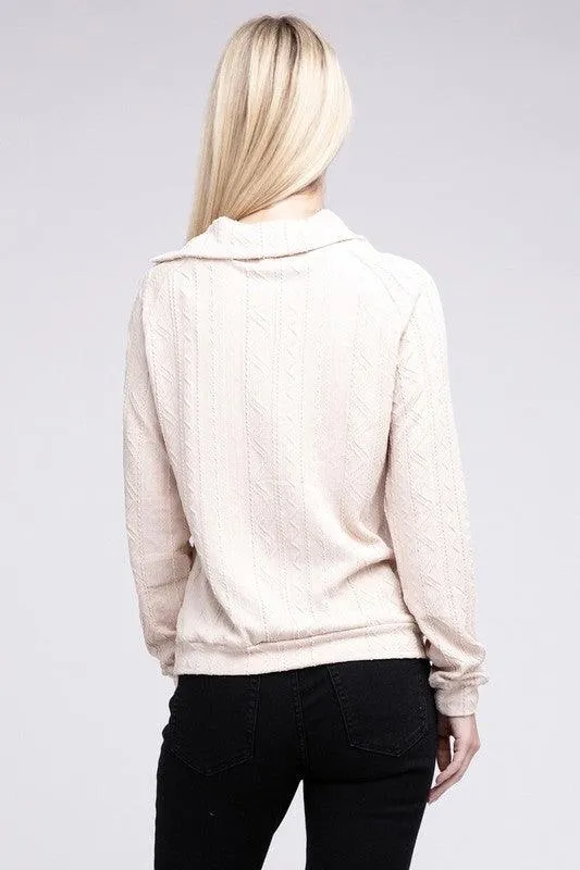 Collared Raglan Long Sleeve Top