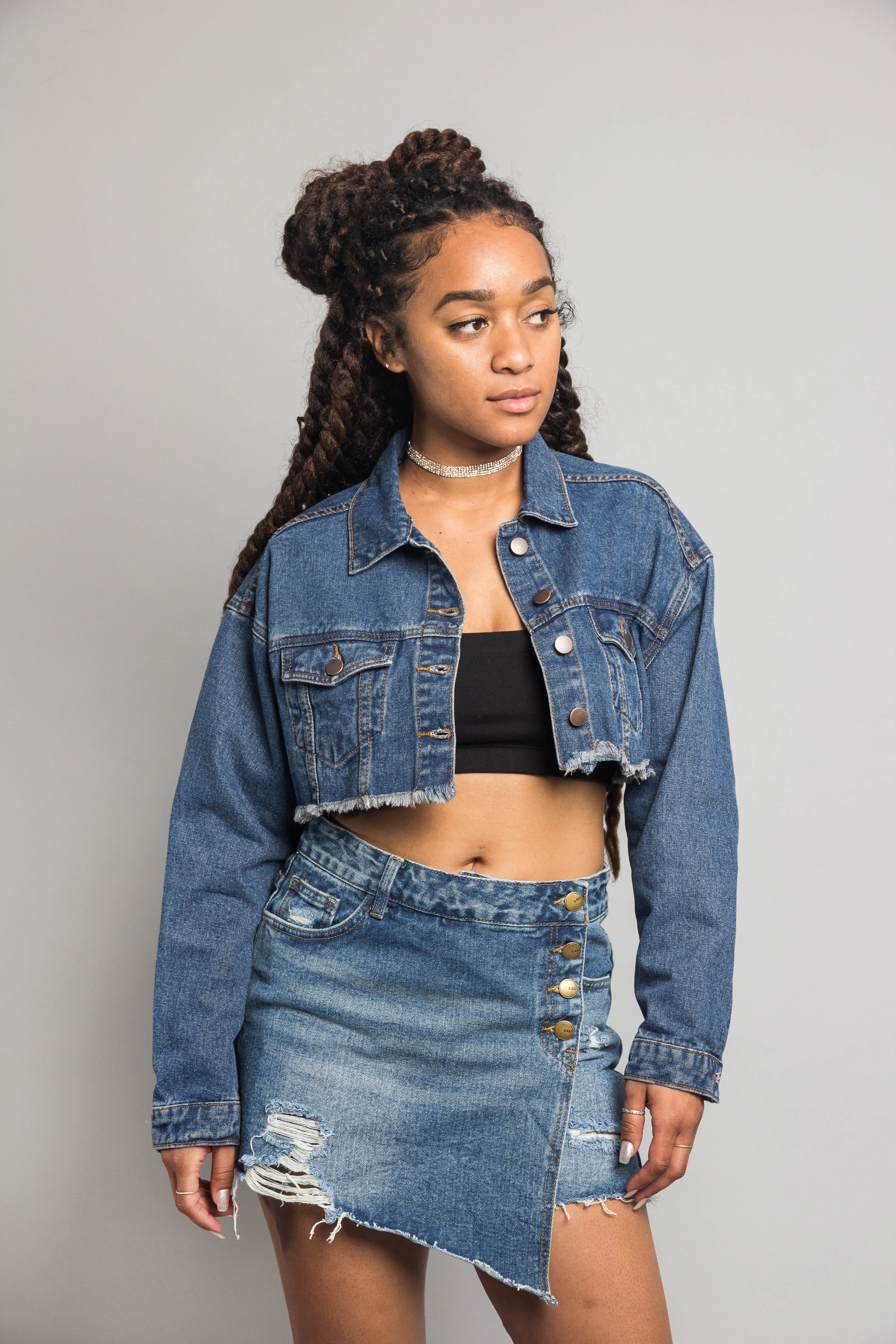 Cropped Backless Denim Jacket