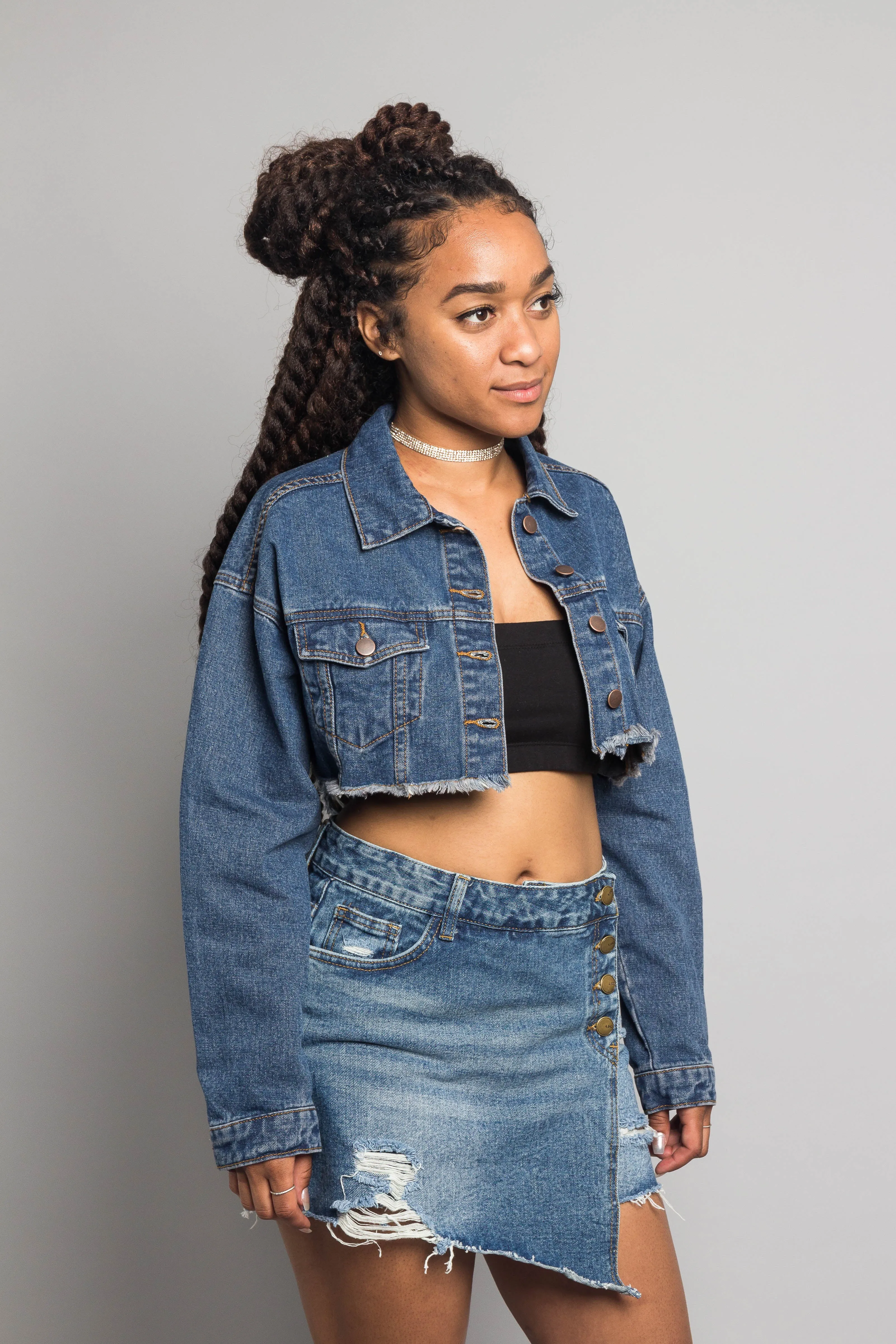 Cropped Backless Denim Jacket