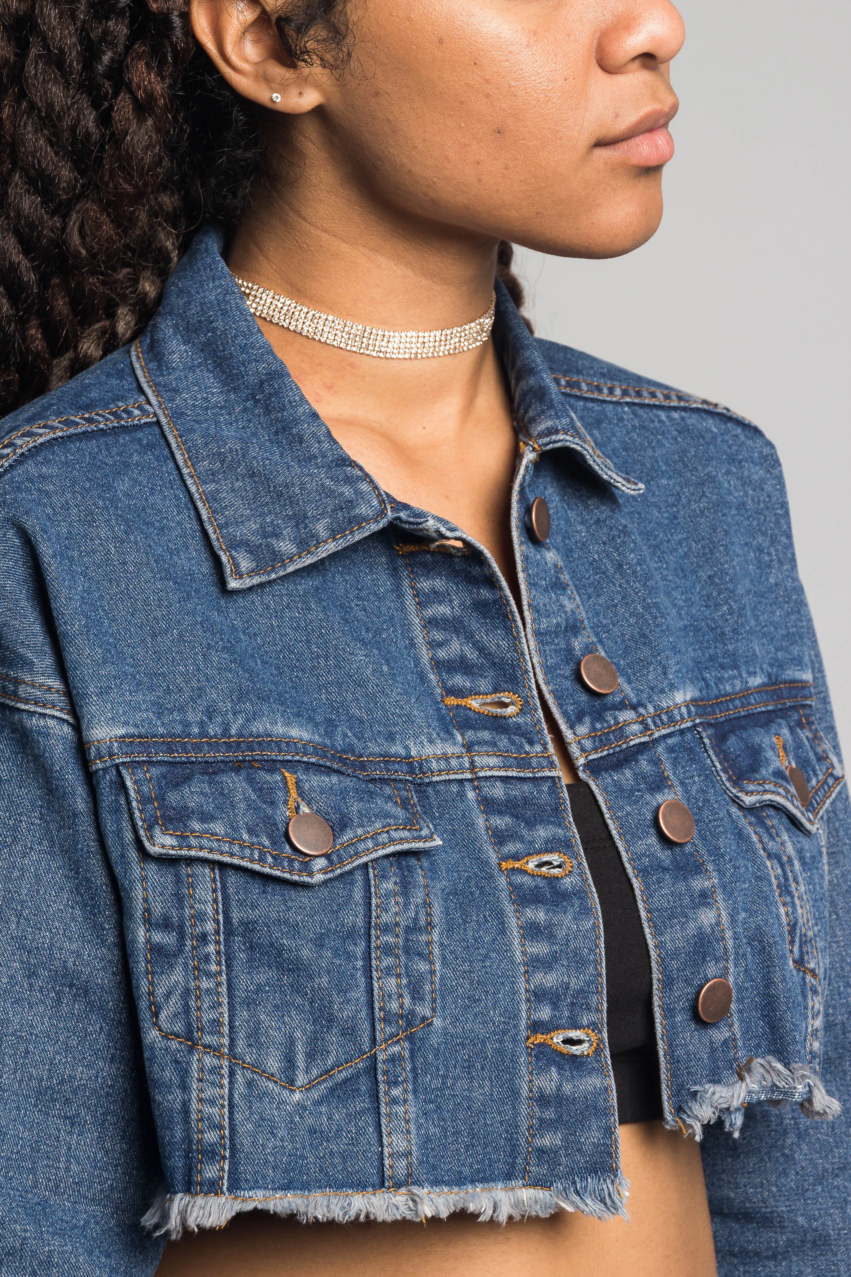 Cropped Backless Denim Jacket