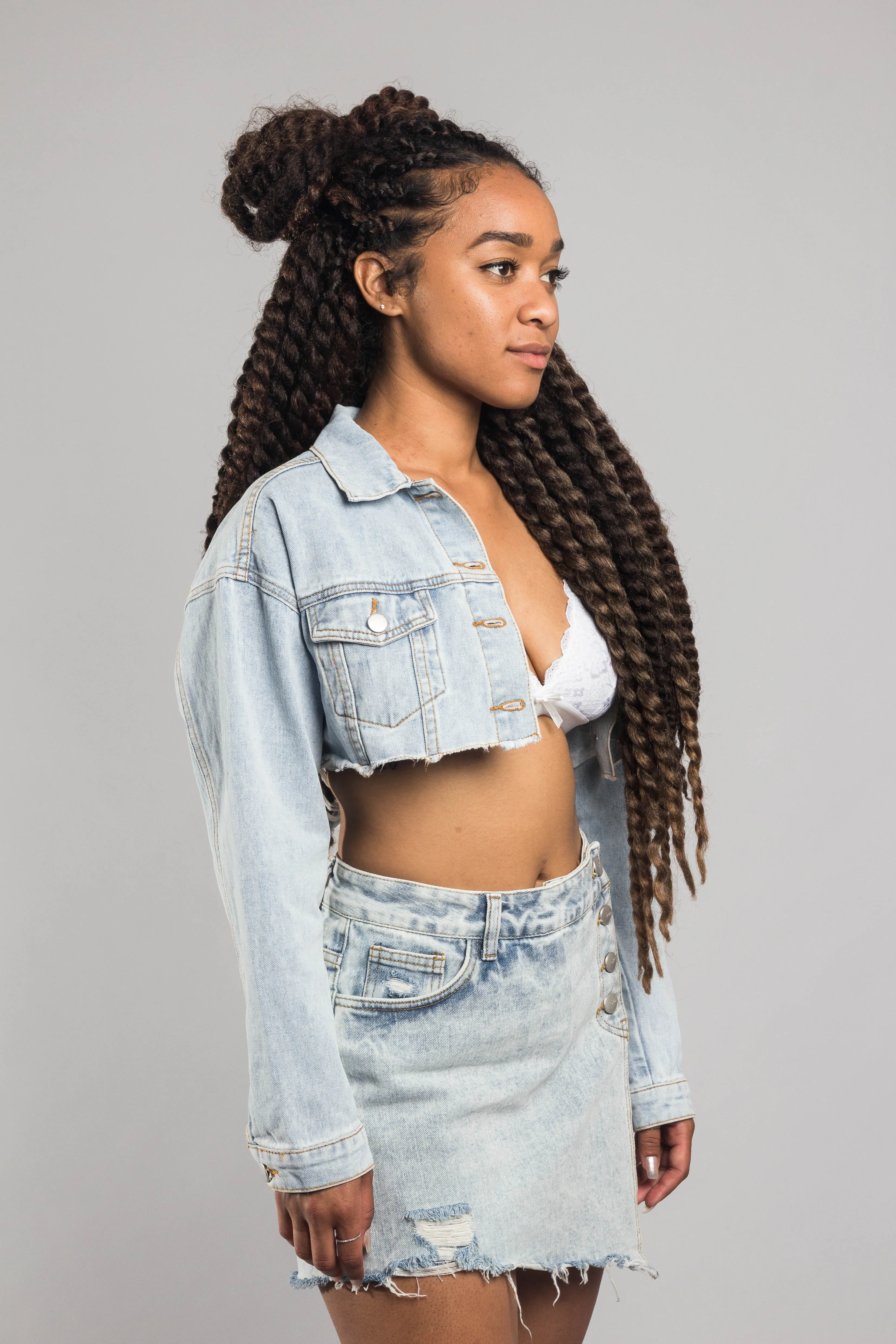 Cropped Backless Denim Jacket