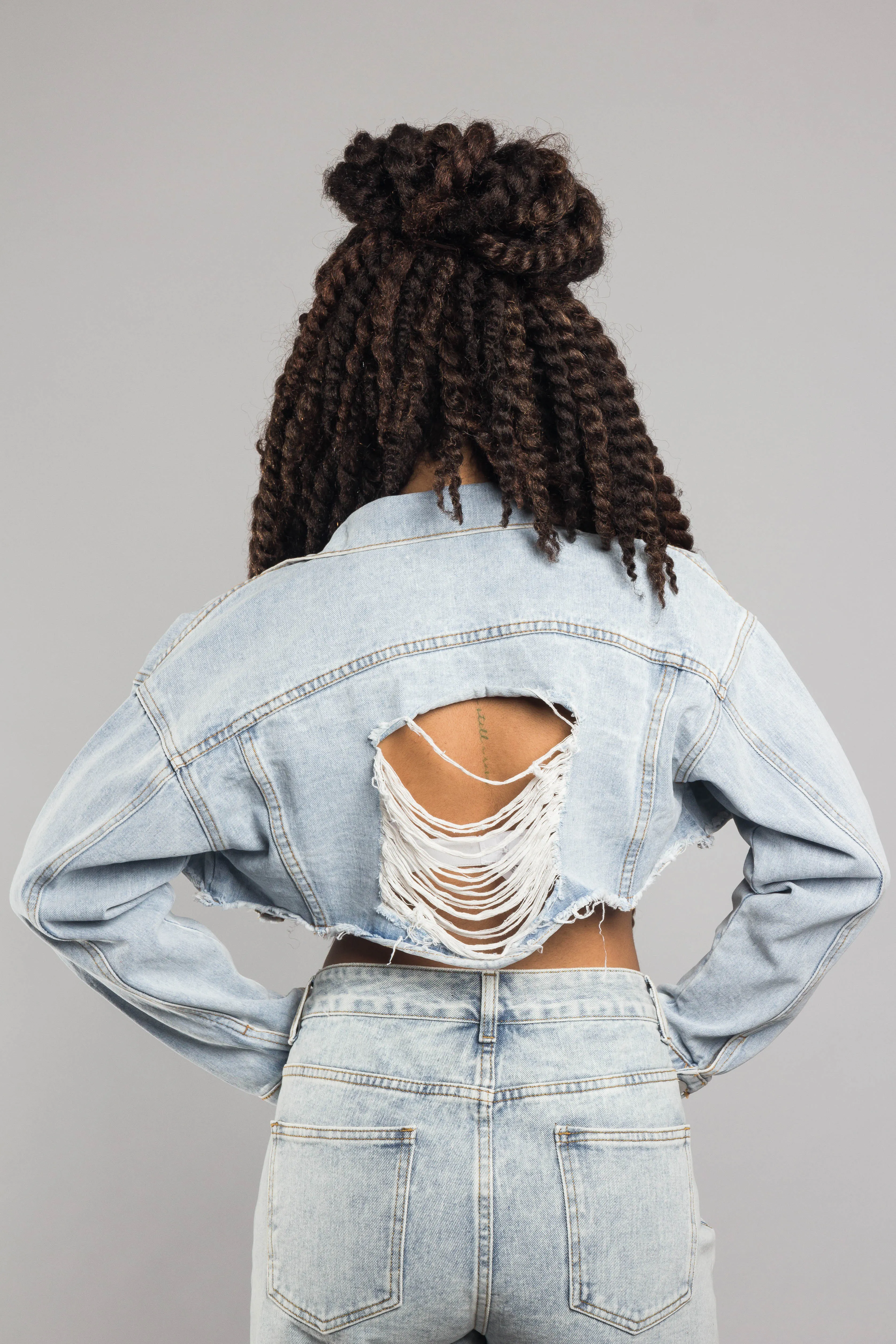 Cropped Backless Denim Jacket