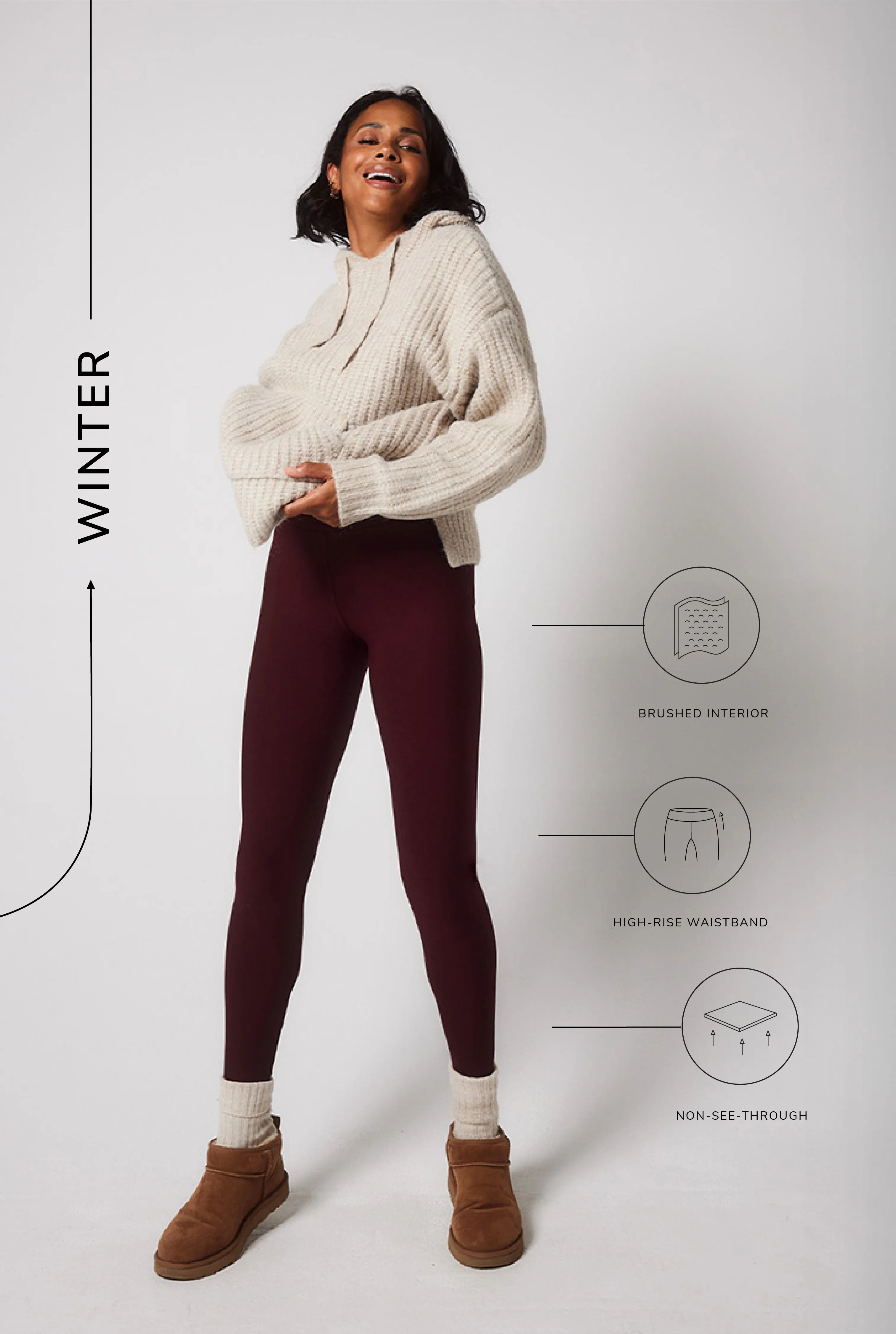 Curve Winter Everyday High Waisted Leggings - Burgundy