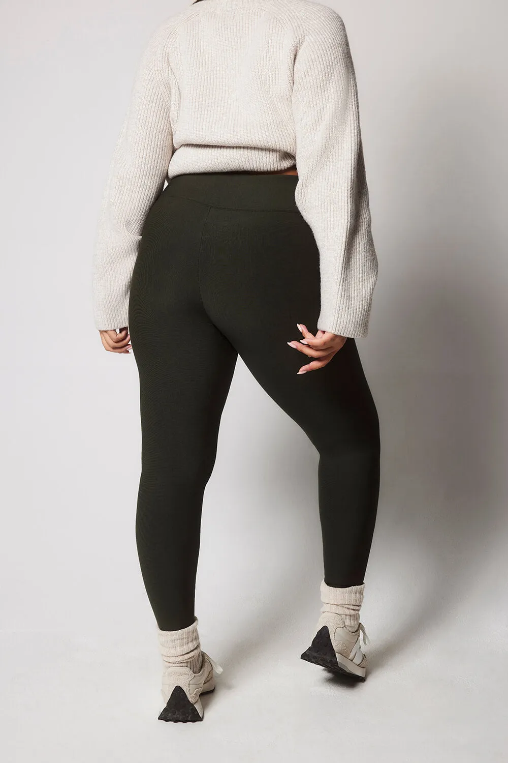 Curve Winter Everyday High Waisted Leggings - Deep Olive