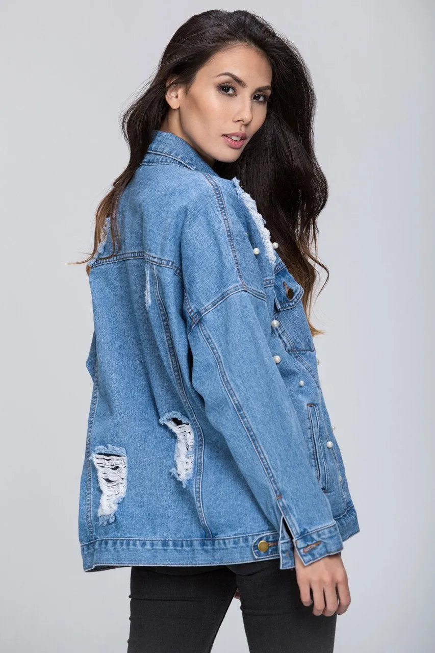 Denim Pearl Detail Jacket