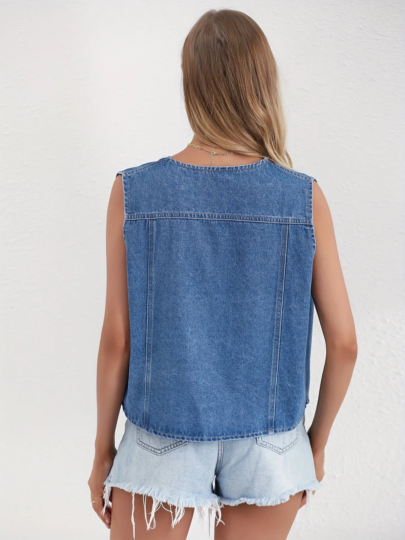 Distressed Denim Vest - Sleeveless Design, Trendy Frayed Hem, Button-Up Front, Casual Style Jean Jacket - Perfect for Spring and Summer Fashion, Versatile Outerwear for Everyday Wear