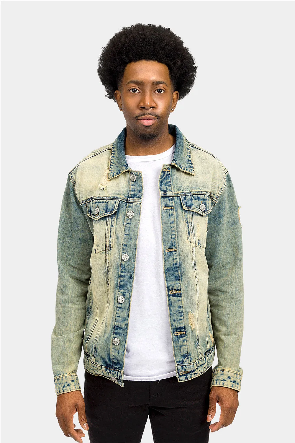 Distressed Lion Print Denim Jacket