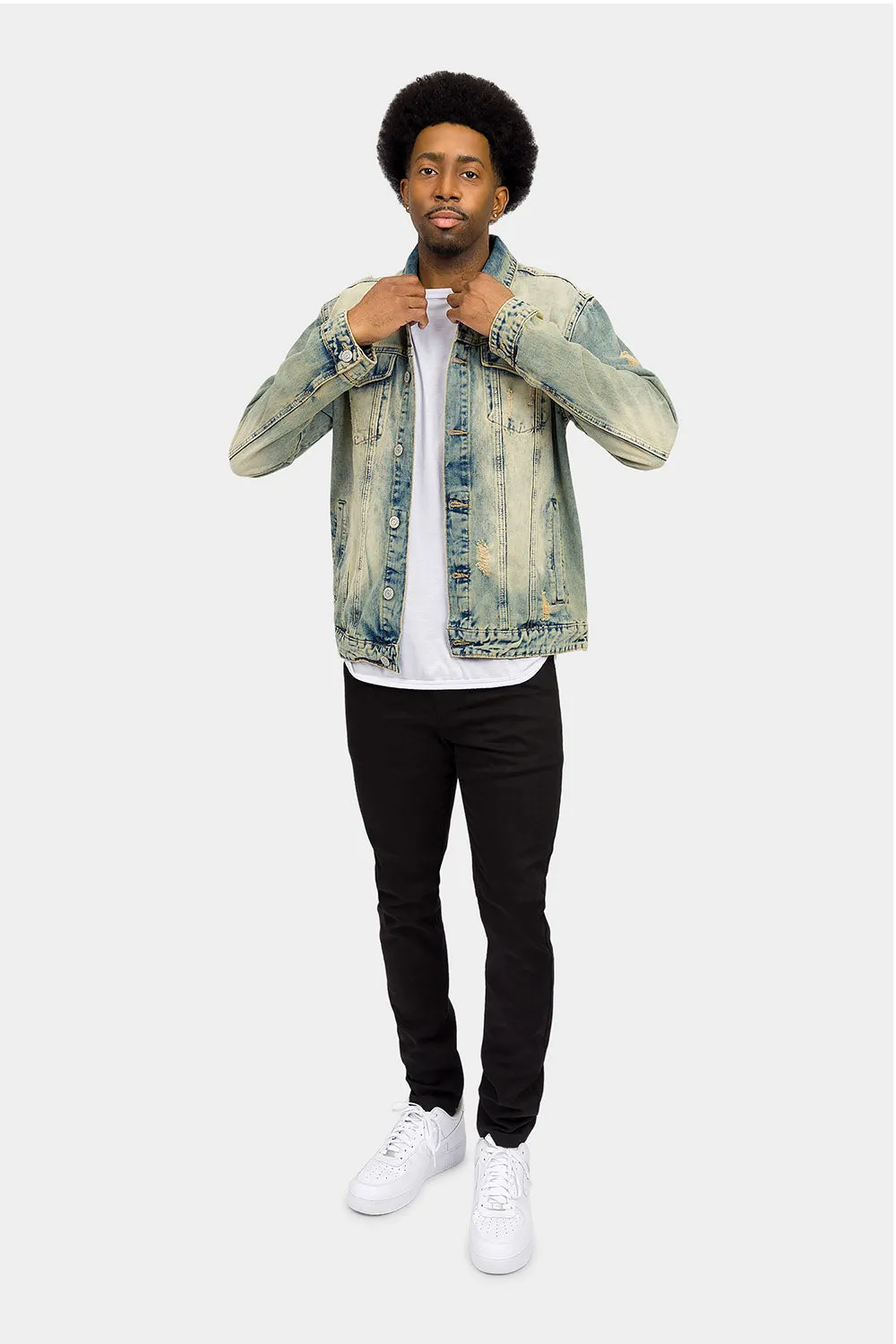 Distressed Lion Print Denim Jacket