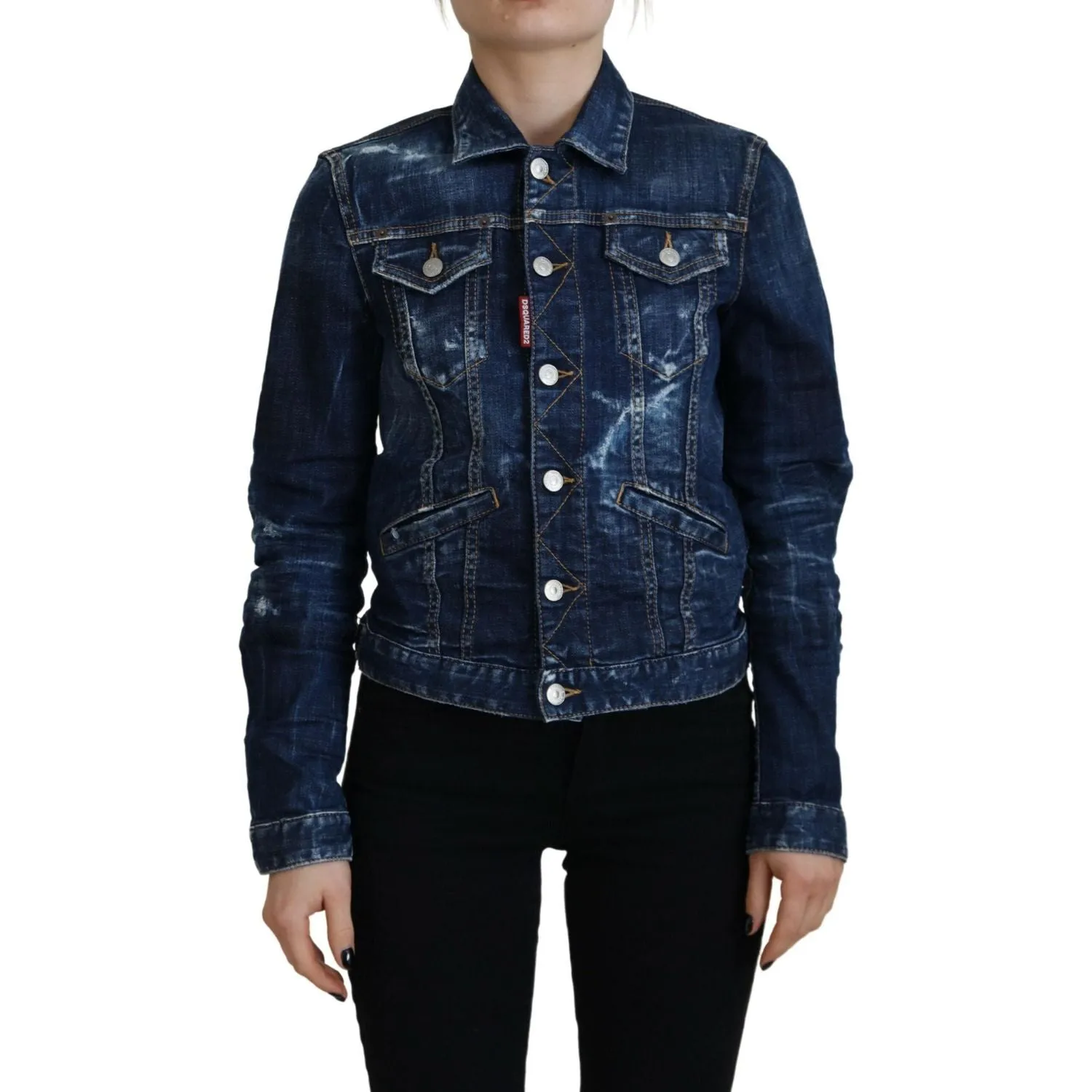 Dsquared² Blue Icon Printed Distressed Denim Jacket