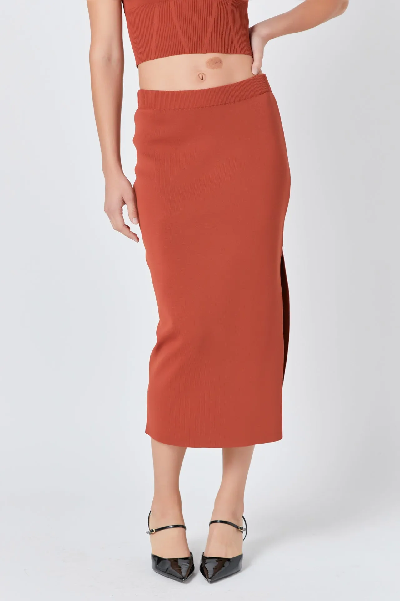 Endless Rose - Side Slit Detailed Knit Midi Skirt