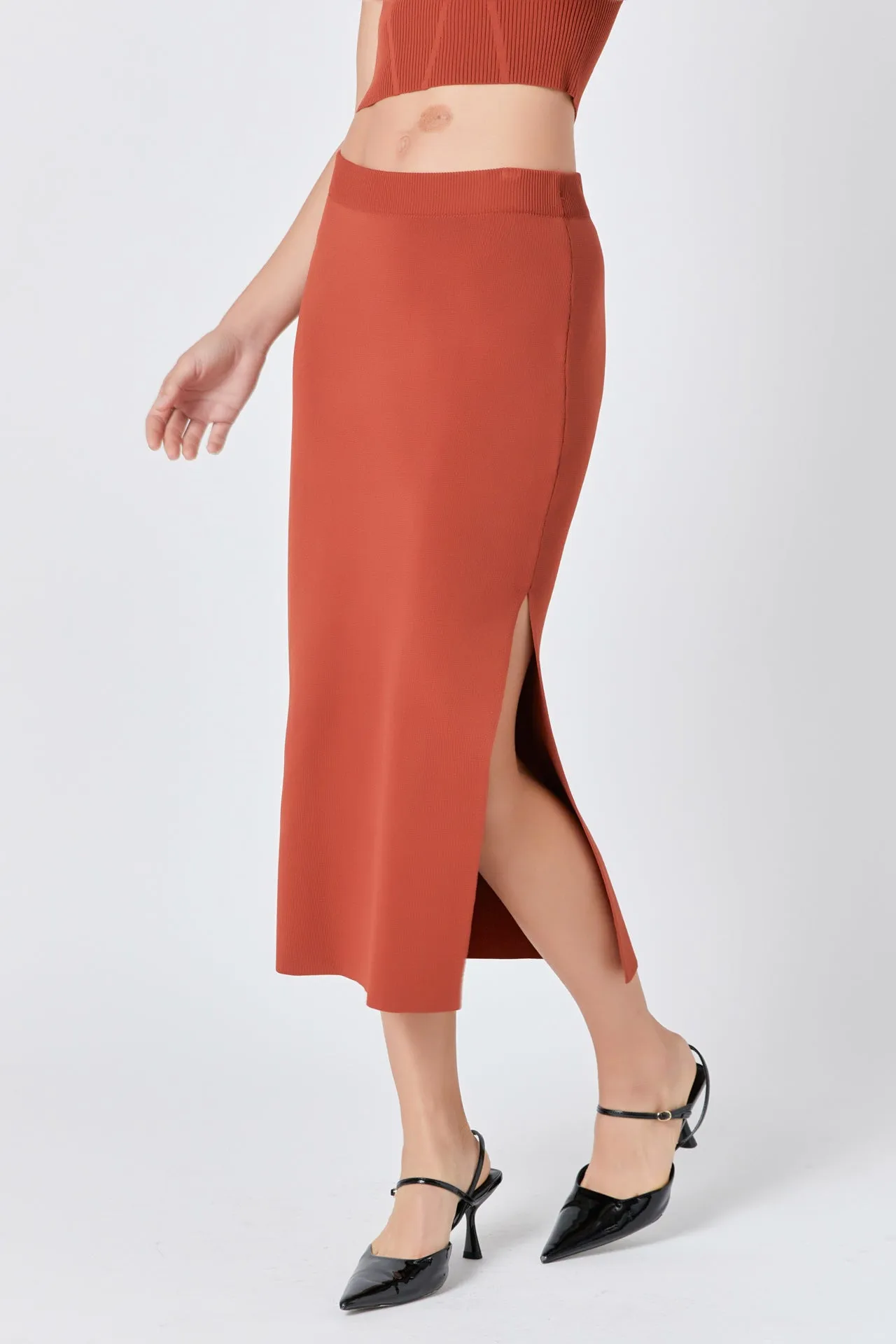 Endless Rose - Side Slit Detailed Knit Midi Skirt