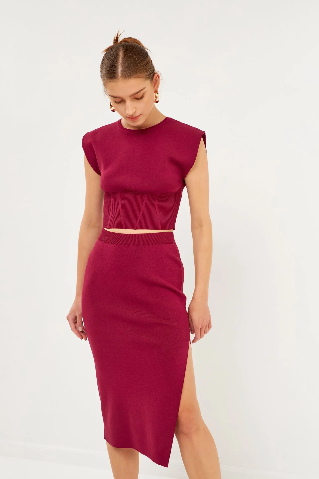 Endless Rose - Side Slit Detailed Knit Midi Skirt