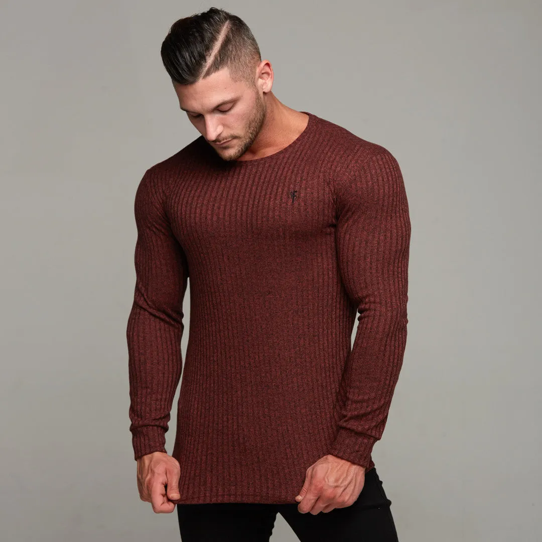 Father Sons Classic Burgundy Ribbed Knit Super Slim Crew - FSH113