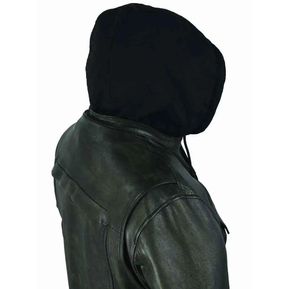 First Mfg Mens Vendetta Hooded Leather Motorcycle Jacket