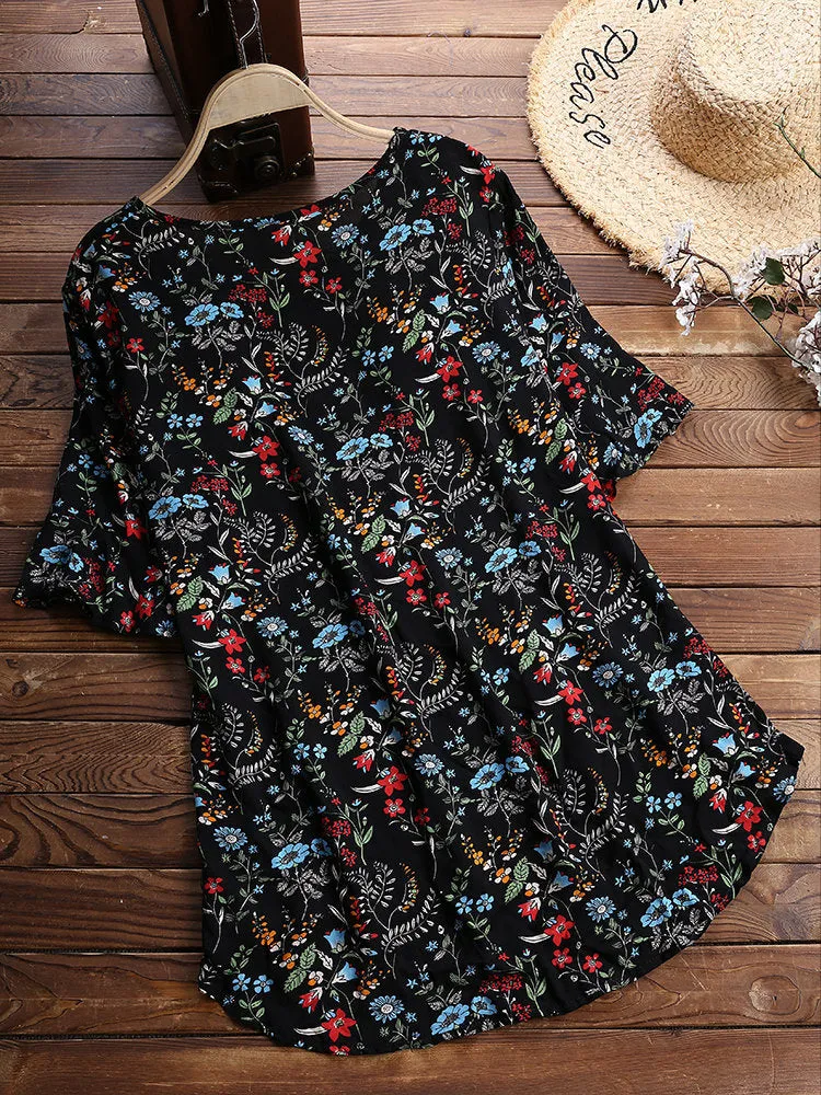 Floral retro loose shirt