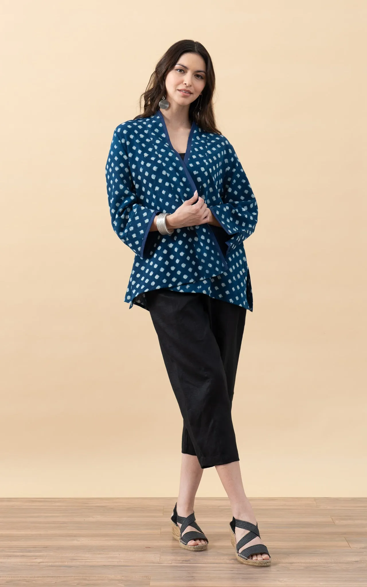 Flow Kimono, 3/4 Sleeve, Indigo Diamond