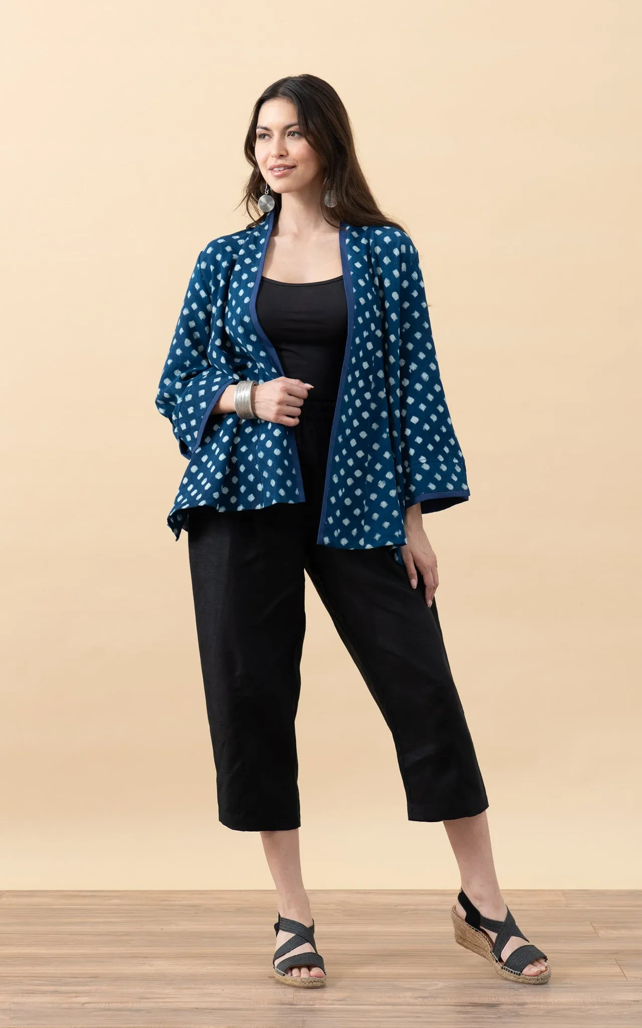 Flow Kimono, 3/4 Sleeve, Indigo Diamond