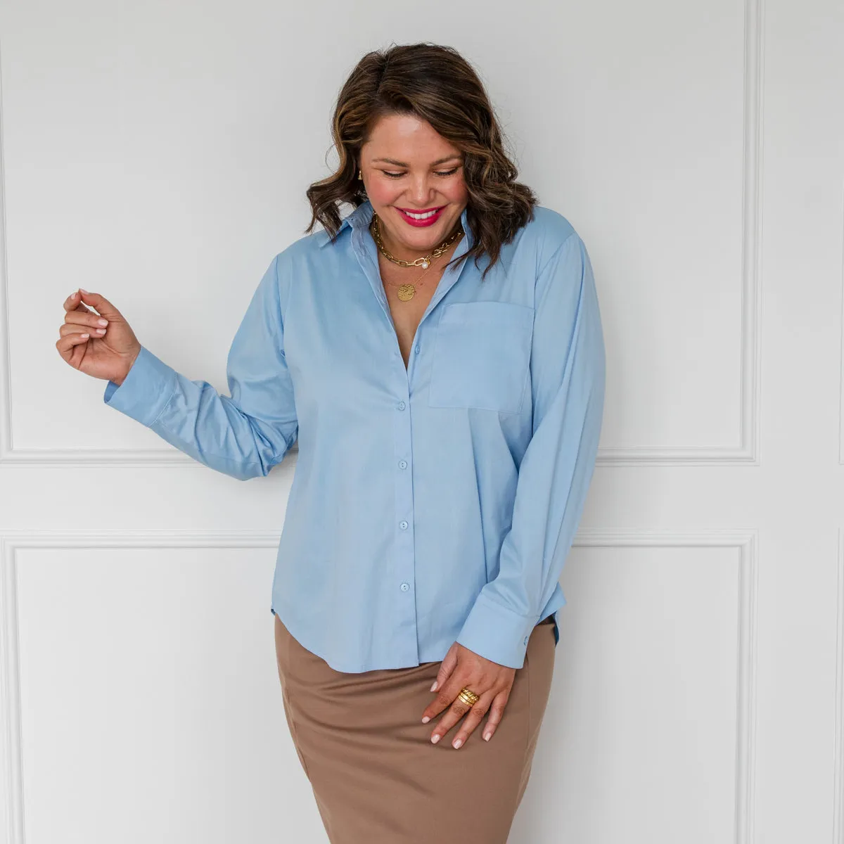 Jemima stretch cotton long-sleeve shirt - blue