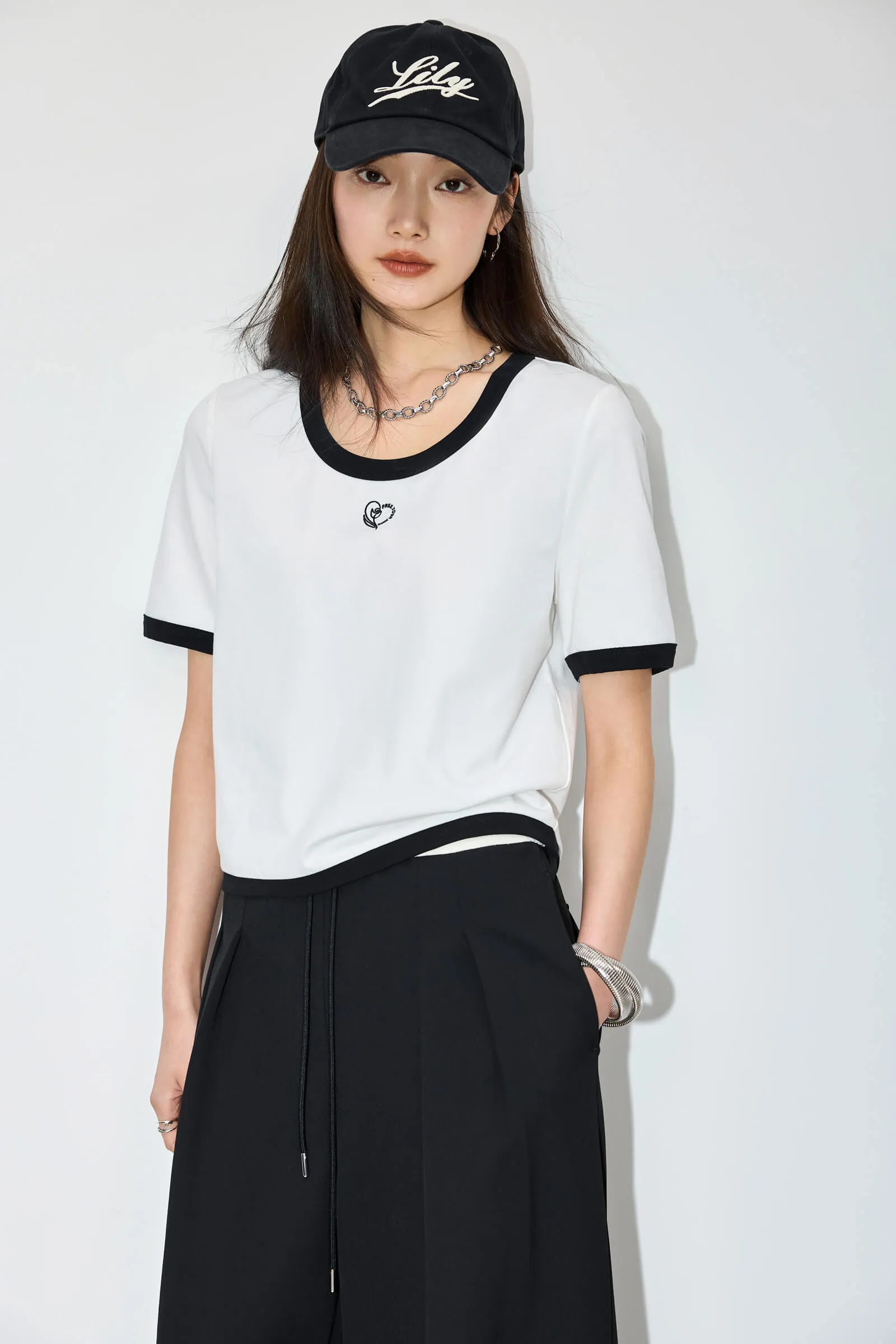 LILY Retro Contrast Color T-shirt