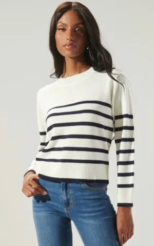 Lydia Striped Crewneck Sweater: Cream/Navy