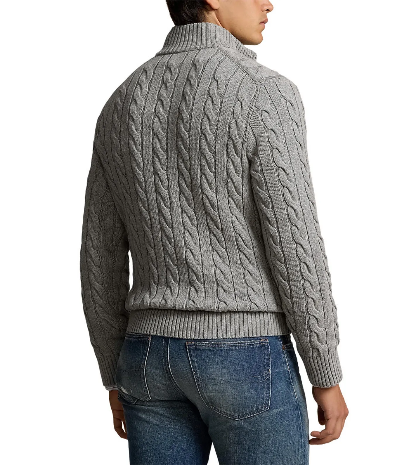 Men's Cable-Knit Cotton Sweater Fawn Gray Heather