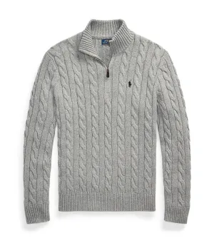 Men's Cable-Knit Cotton Sweater Fawn Gray Heather