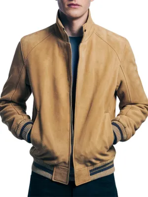 Men's Tan Suede Bomber Jacket