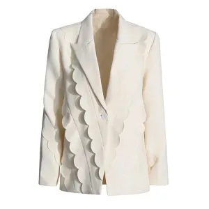 Metaversmall Solid Spliced Folds Blazers For Women Notched Collar Long Sleeve Patchwork Single Breaste Minimalist Coat Female