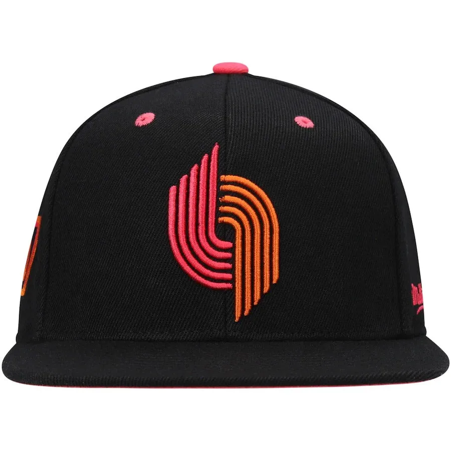 Mitchell & Ness x Lids Portland Trail Blazers Black 50th NBA Anniversary Hardwood Classics Sunset Fitted Hat