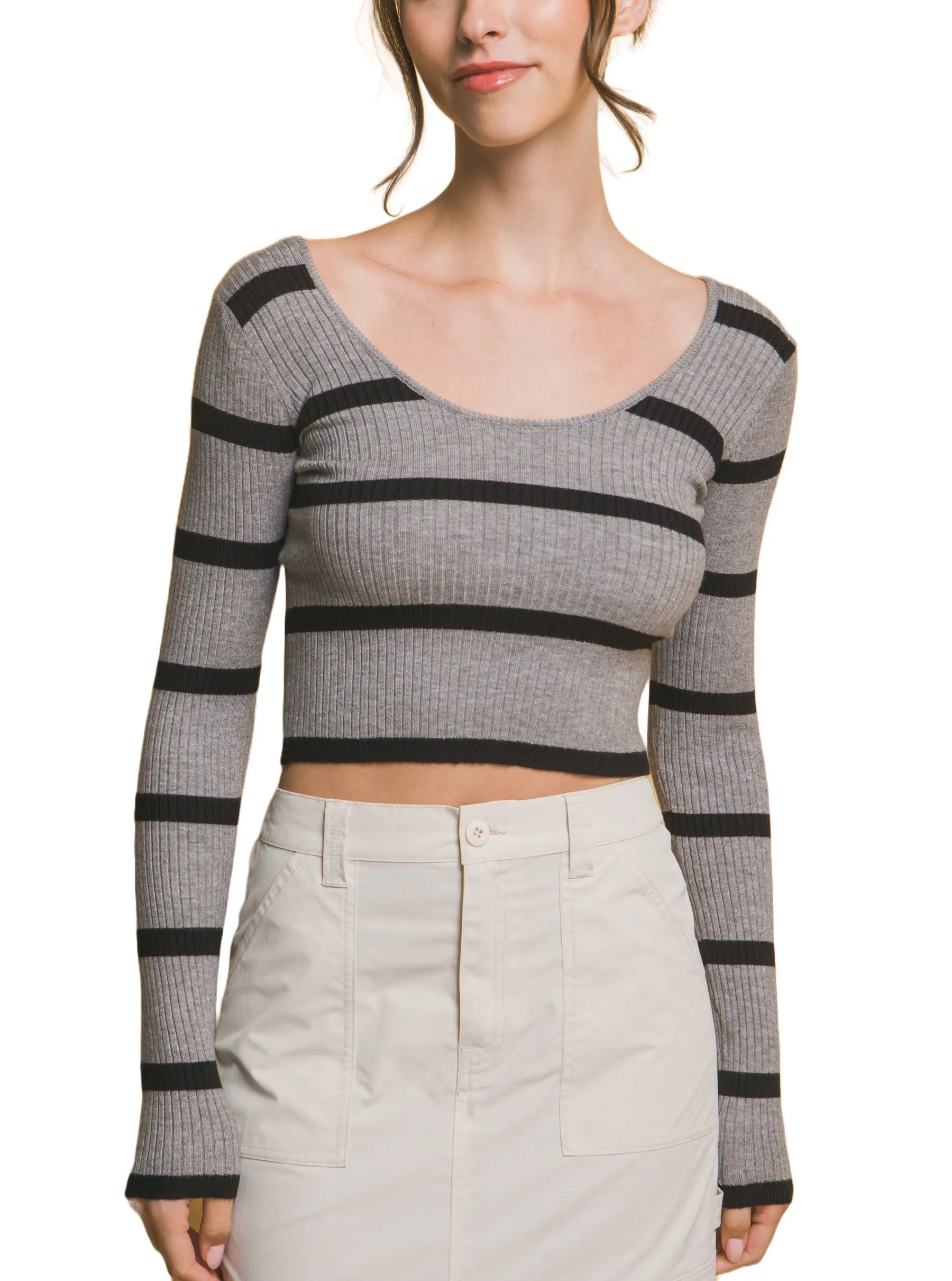 Moonbeam Crop Stripe Knit Top