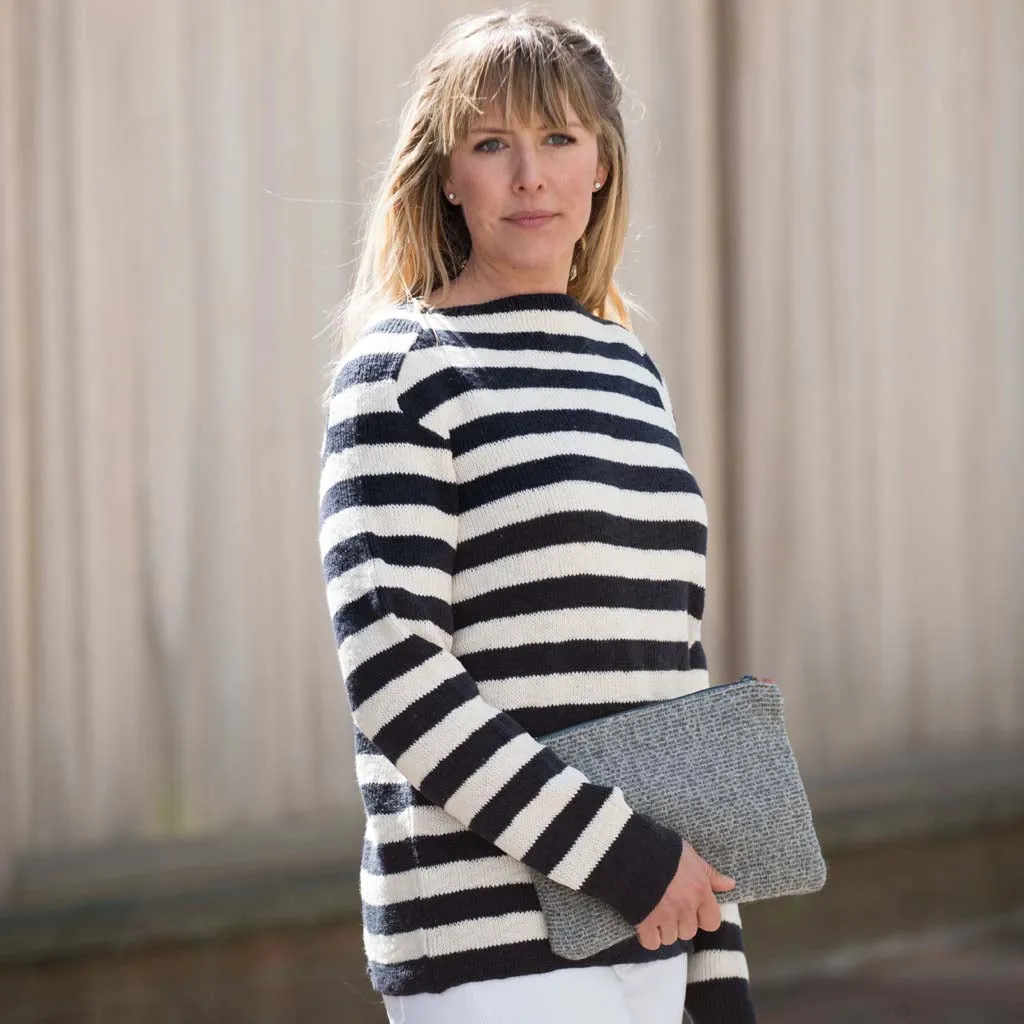 Navy & Cream Stripe Boatneck Sweater