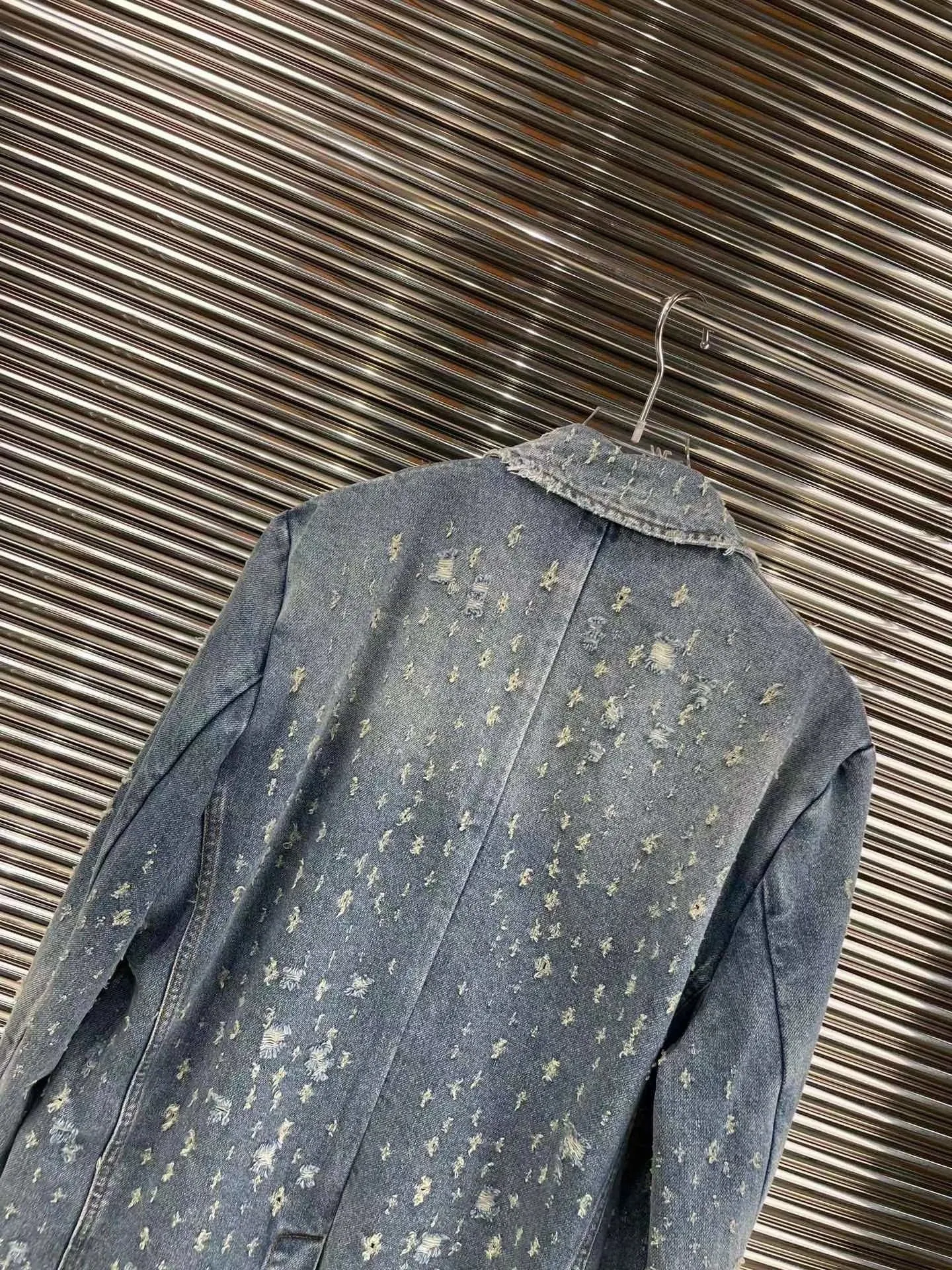 Pre Order:  Distressed Single Button Denim Jacket