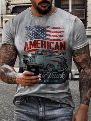 Retro Car Flag Print T-Shirt