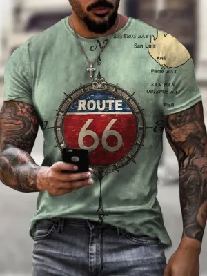 Retro Engine Route 66 Print T-Shirt