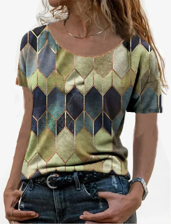 Retro print casual top T-shirt