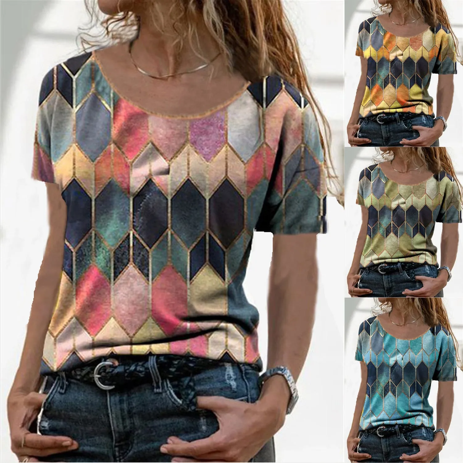 Retro print casual top T-shirt