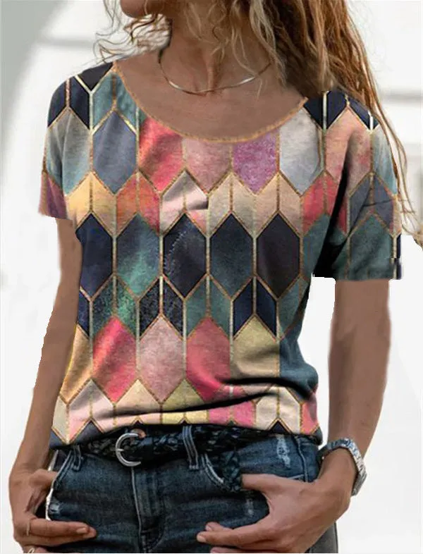 Retro print casual top T-shirt