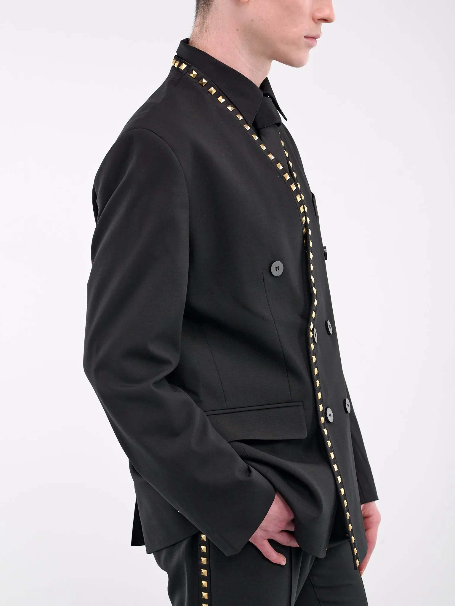 Studded Lapelless Blazer (BL38G-AM27-BLACK-GOLD)