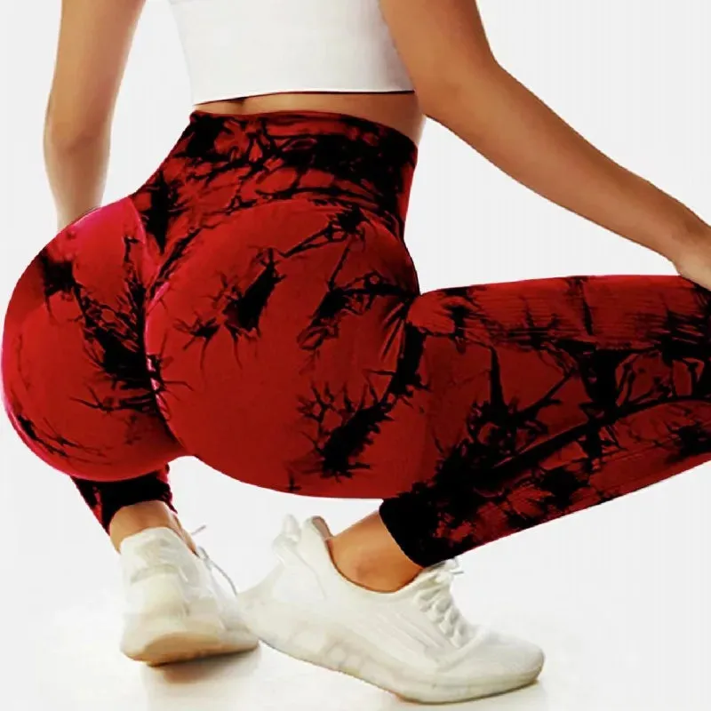 Tie Dye Yoga Pants Sport Leggings Women High Waist Hip Lift Seamless Jacquard Running Fitness Workout Gym Clothing