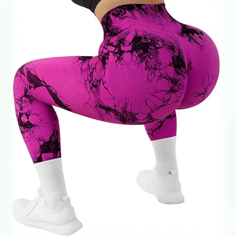 Tie Dye Yoga Pants Sport Leggings Women High Waist Hip Lift Seamless Jacquard Running Fitness Workout Gym Clothing